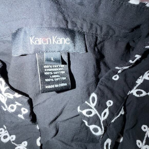 Karen Kane Black White Embroidered Cotton SleevelessDress Large Boho Cottagecore - Picture 8 of 9